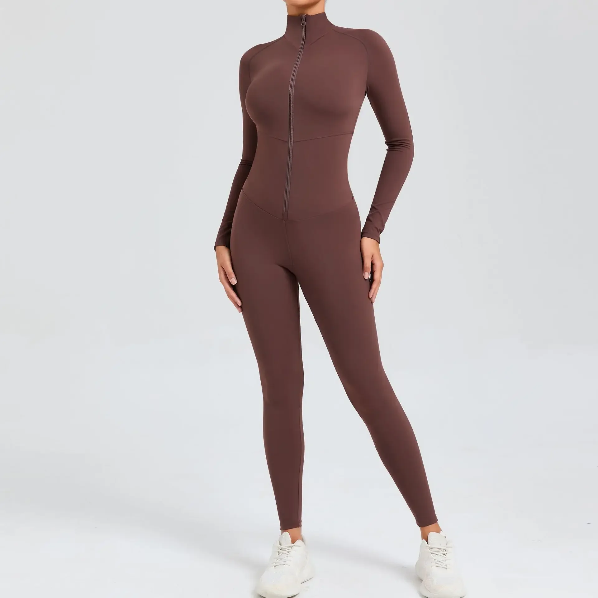 

Seamless Yoga Jumpsuits Sports Fitness Hip-lifting Long-Sleeved Zipper One-Piece Tight Training Gym Workout Tracksuits for Women