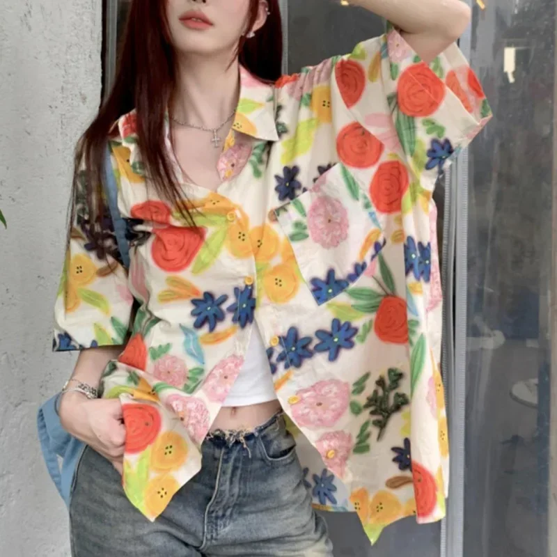 

Fashion Oversized Shirts Summer Loose All-match Women's Clothing Trend Printing Ladies Streetwear Tops Short Sleeve Blouses Z362