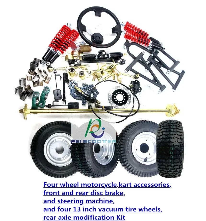 4 wheels motorcycle kit,kart accessories,front and rear disc brake and steering machine and 4 13 inch wheels,rear axle PCS-14