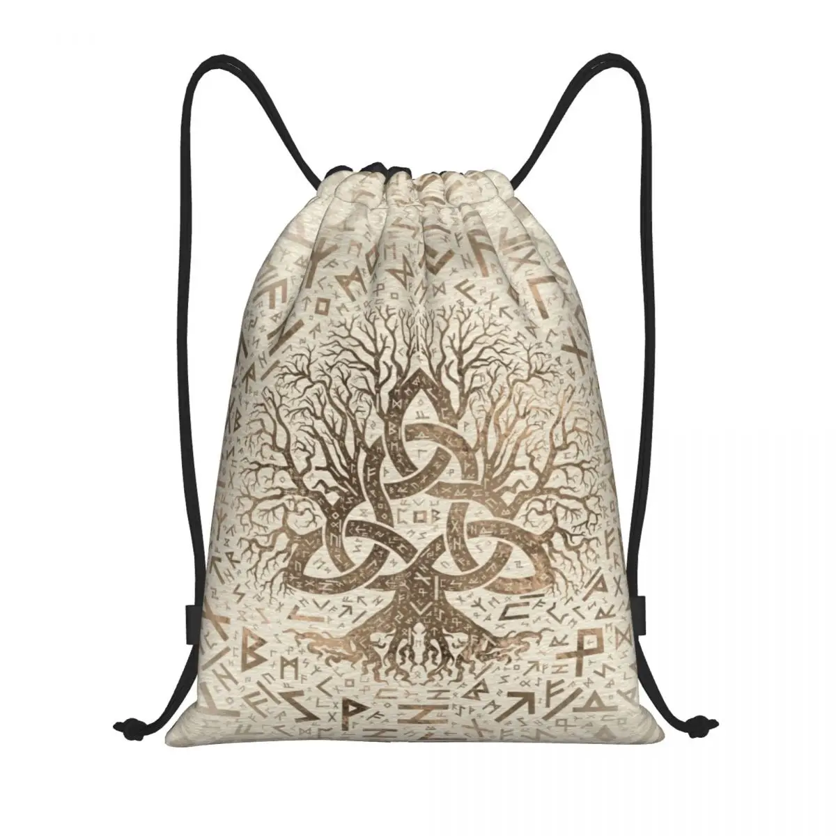 Triquetra Tree Of Life Runenalfabetten Viking Trekkoord Rugzak Gym Sport Sackpack Oudere Oudere Futhark String Bag Voor Fietsen