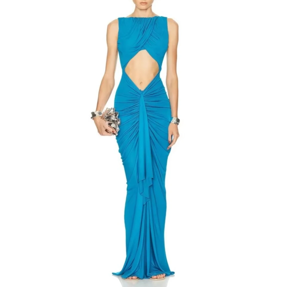 

Elegant Sleeveless Evening Dresses Sexy Pleat Celebrity Long Dress Exquisite High Quality Prom Party Gowns for Women Customized