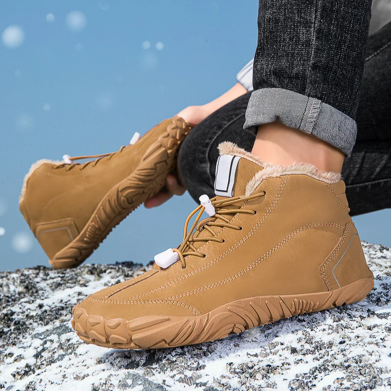 Botas de senderismo de algodón de caña alta para hombre, botas de nieve para invierno, con forro polar, cálidas, antideslizantes, impermeables, ideales para caminar al aire libre.