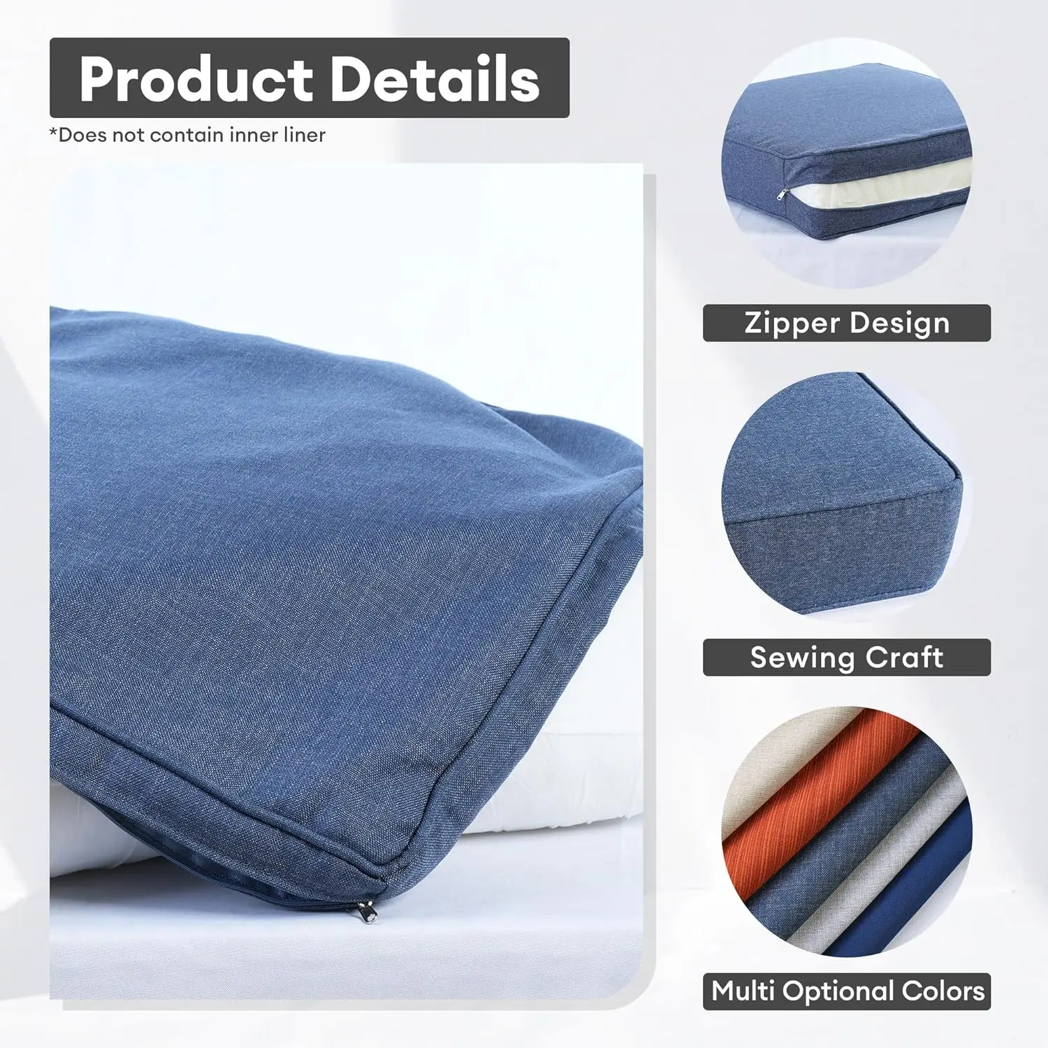 Outdoor Patio Furniture Cushion Covers, Denim Blue, Waterproof with Zipper view 3