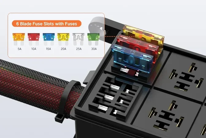 12V Box 6 Way  Fuse Box 12 AWG Pre-wired Waterproof  Box 6 Slot ATC/ATO Fuse  Block for Car Marine