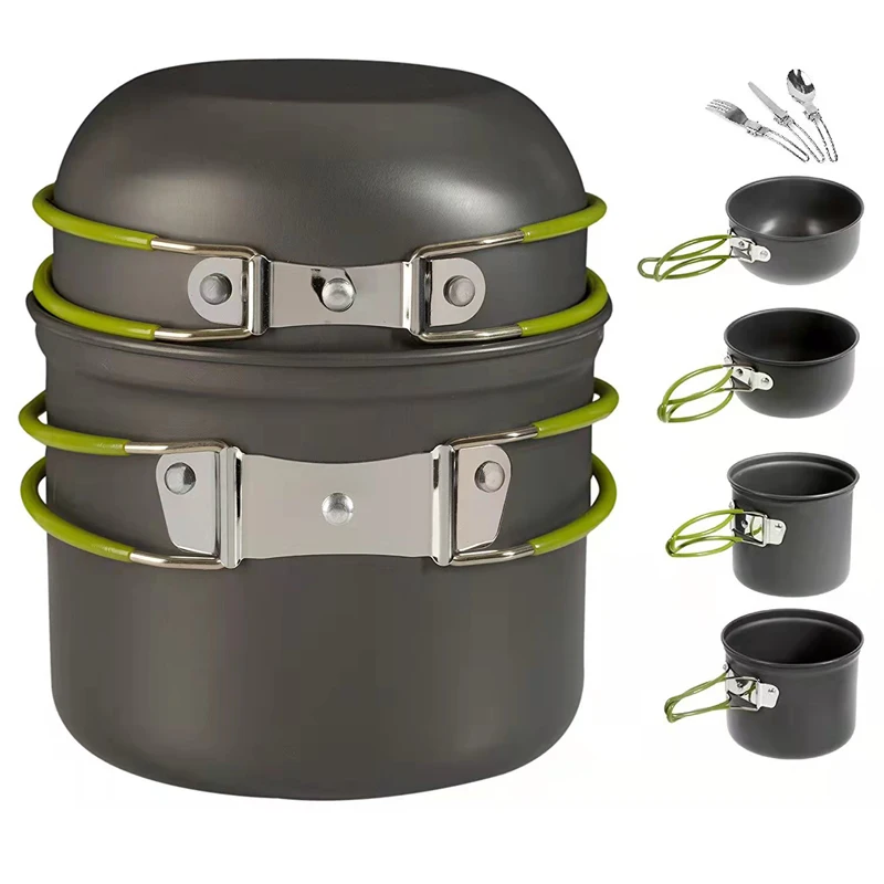 Imagem -02 - Camping Pot com Faca e Garfo Colher Mess Kit Compacto e Leve Peças de Qualidade Acampamento ao ar Livre Caminhadas Piquenique Pcs