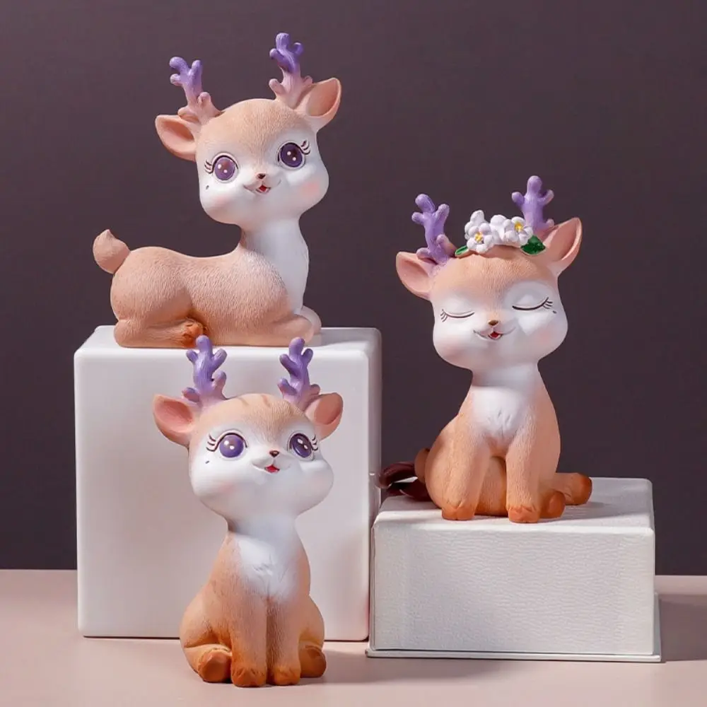 

Cartoon Resin Elf Deer Figurine Christmas Accessories Car Decoration Crafts Reindeer Animal Statue Office