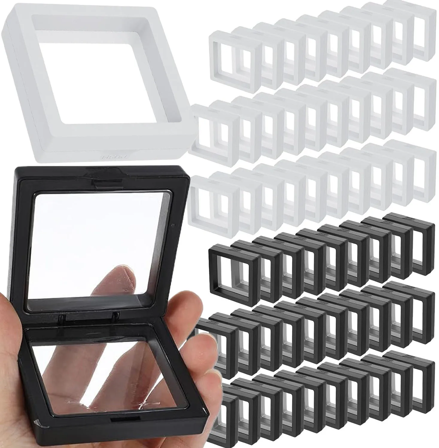 Clearview 3D Floating Display Cases Dustproof Acrylic Jewelry Storage Box with Elastic Film Transparent Hanging Organizer