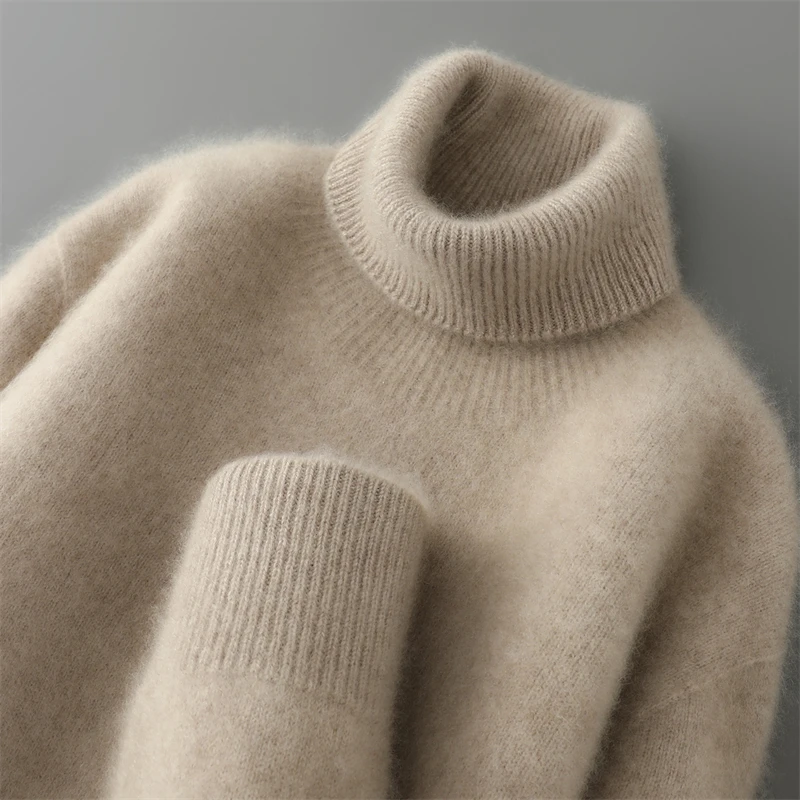 Men Fall Winter Turtleneck Sweater Knitted Soft First Line Ready to Wear Clothing Jumpers Basic 100% Wool Pullovers for 2025