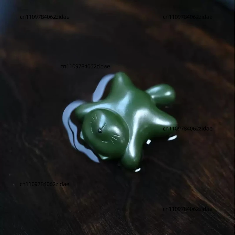 For Yixing Purple Clay Cat Tea Pet, Handmade Lucky Ornament for Tea Table & Desk, Creative Gift