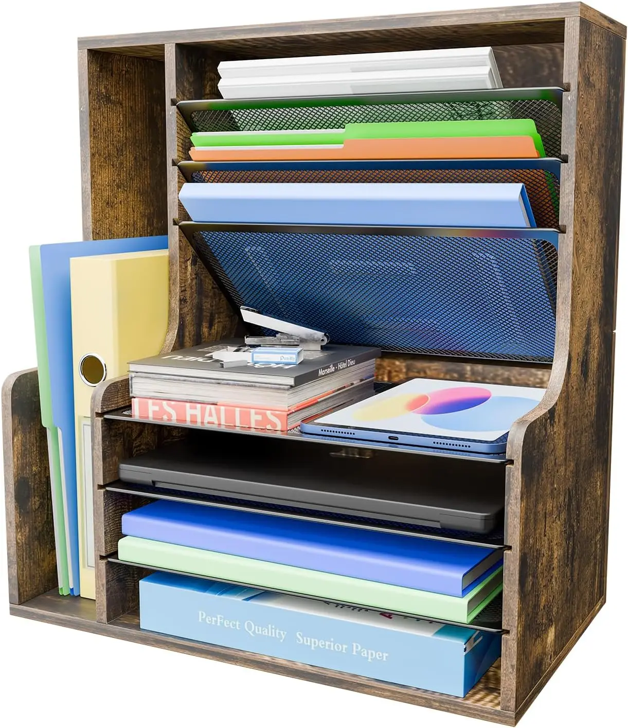 

Популярный 7-уровневый настольный органайзер для документов, деревянный лоток для бумаг с регулируемым держателем для файлов, сетчатый настольный органайзер и