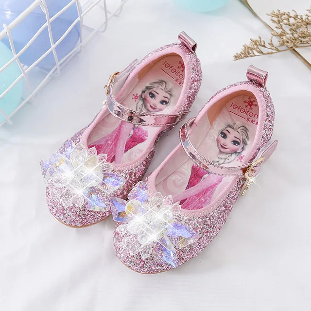 Sandalias de Elsa de Frozen de Disney para niñas, zapatos de baile de fiesta para niños, sandalias de princesa congelada, Sandalias planas brillantes