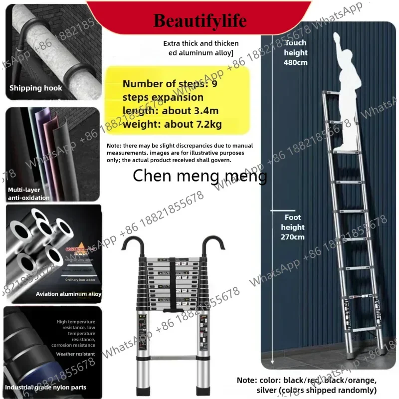 

Телескопическая лестница z189 из алюминиевого сплава, усиленная, портативная, длиной 2-9 метров, с крюками, для использования внутри и снаружи помещений.