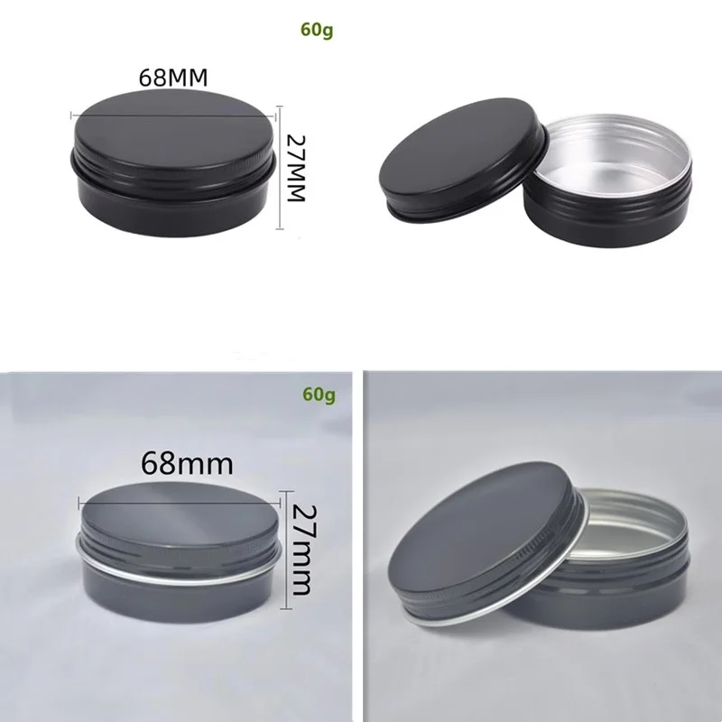 

200pcs 60ml Gloss Black Metal Aluminum Jar Tin Can Container Small Lip Balm Tin 2 oz Screw Top Tin Jar for Cosmetic