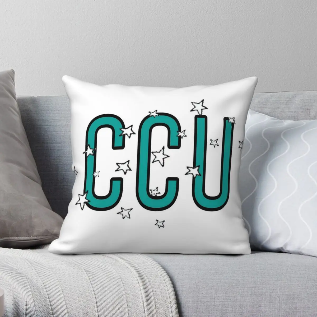 

CCU Coastal Carolina With Stars Square Pillowcase Polyester Linen Velvet Creative Zip Throw Pillow Case Home Cushion Cover 45x45