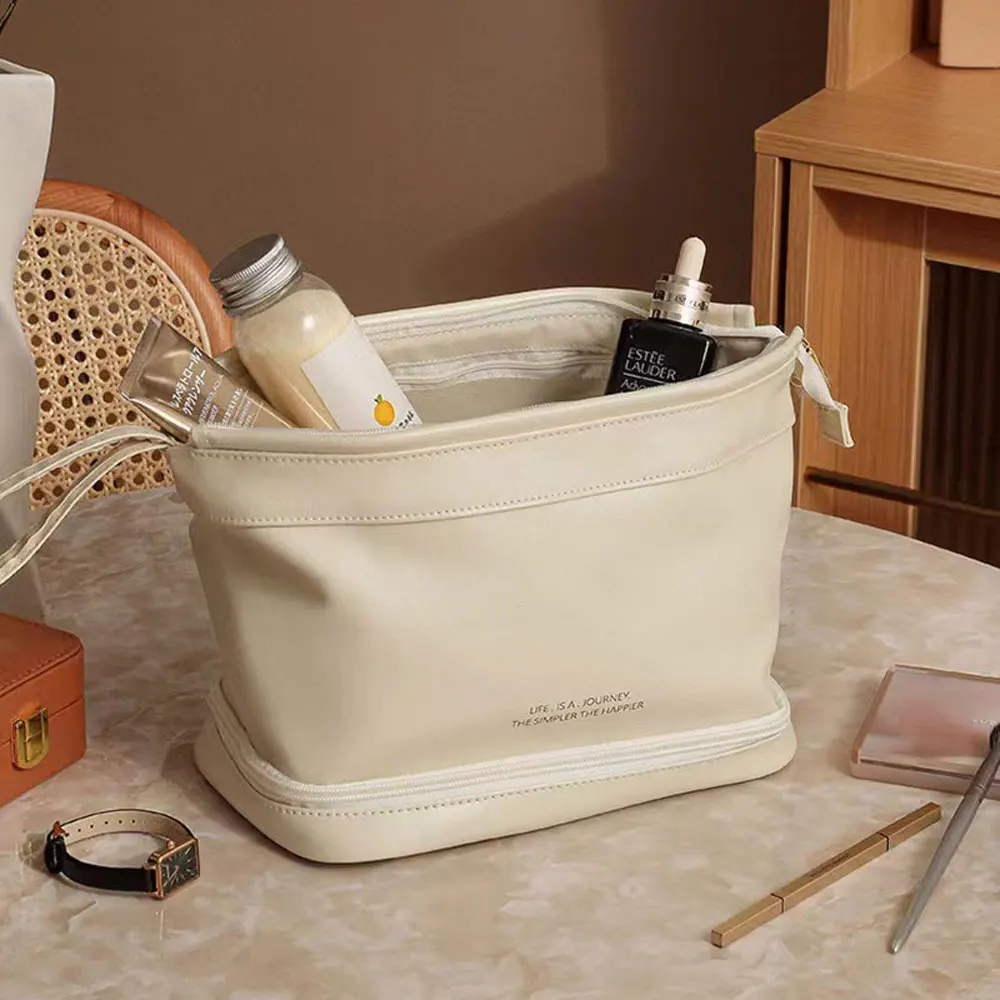 Neue Große Wasserdichte PU-Wolken-Kosmetiktasche Doppelschichtige Tragbare Kosmetik-Aufbewahrungsbox für Damen Waschtasche Kosmetiktasche – Detail 5