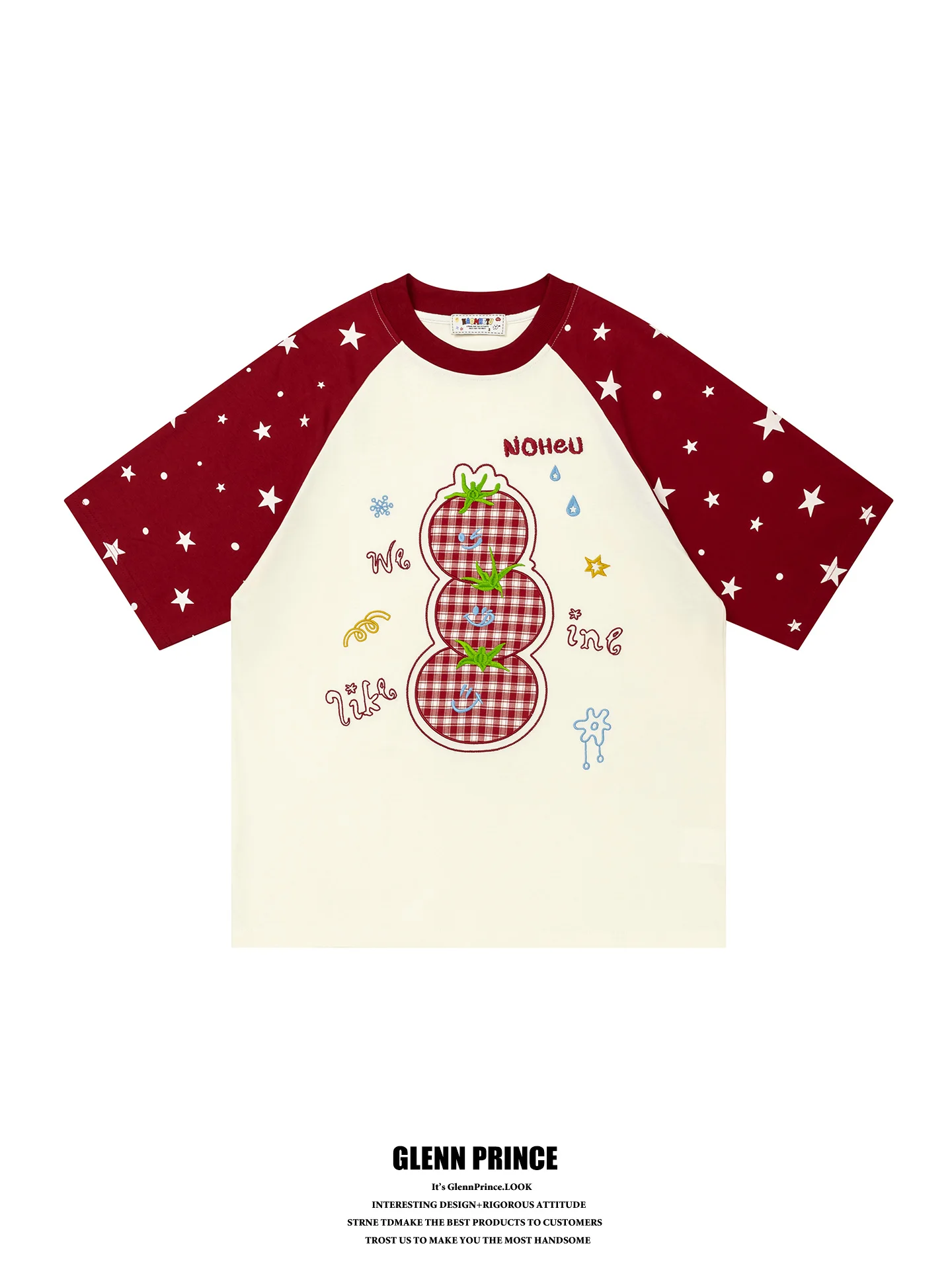 

Loose Fit Men's Short Sleeve T-Shirt GPstudio Trendy Brand Star Tomato Patchwork Ins Shoulder Sleeve Insert Casual Shirt