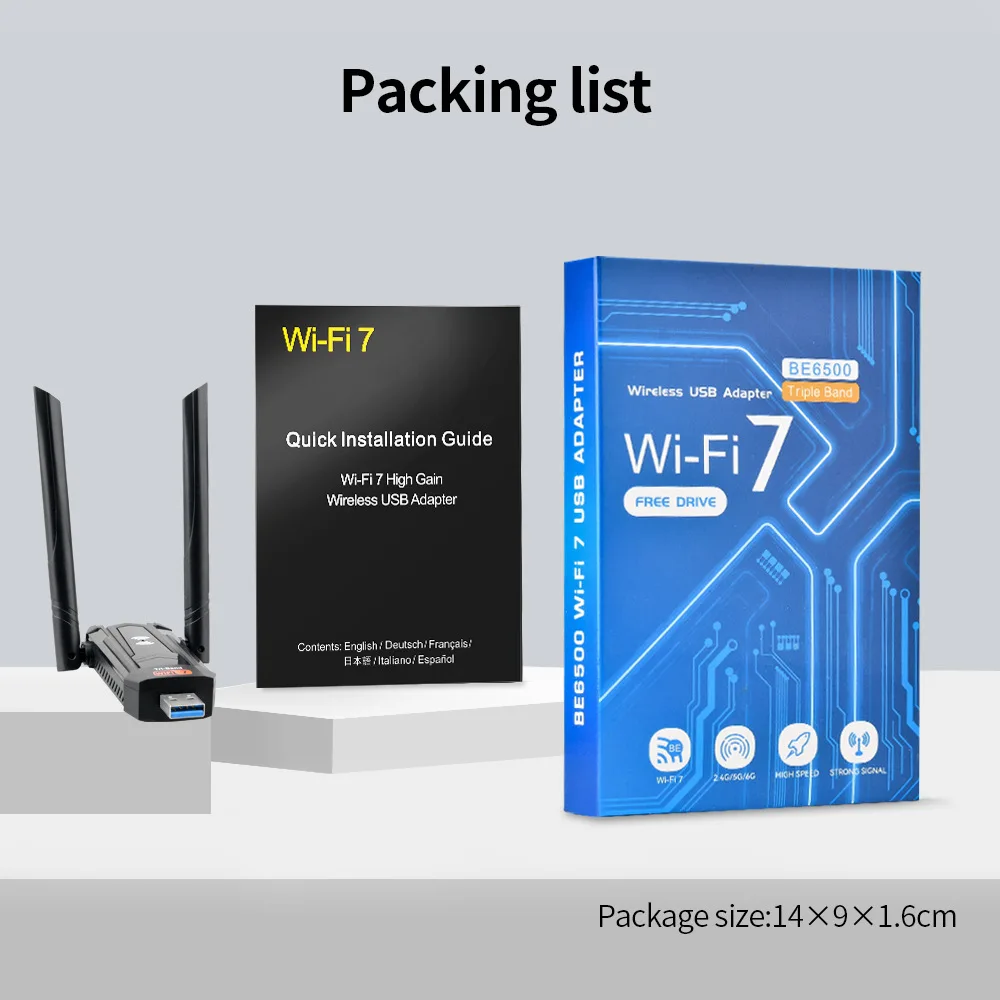 

Беспроводная сетевая карта KEBIDUMEI WiFi 7, 6500 Мбит/с, USB3.0, 2,4G/5G/6 ГГц, трехдиапазонный USB-адаптер без драйверов для ПК Win10/11