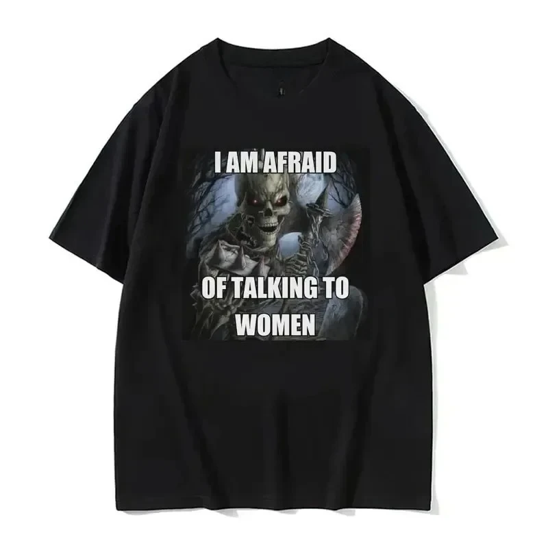 Autism-themed funny skull print T-shirt, stylish Gothic vintage T-shirt for both men and women, short-sleeved T-shirt