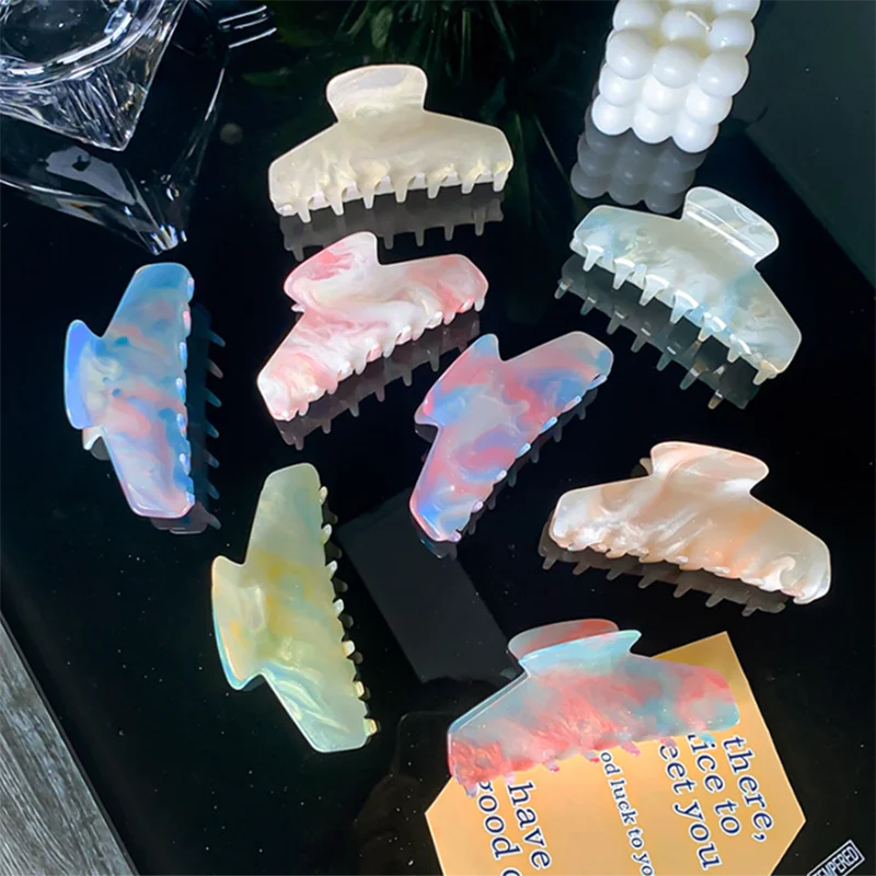 2022 Summer Korean Colorful Marble Acrylic 11CM Large Hair Clip Hair Claw For Women Sweet Girl Buttercream Shark Clip Wholesale