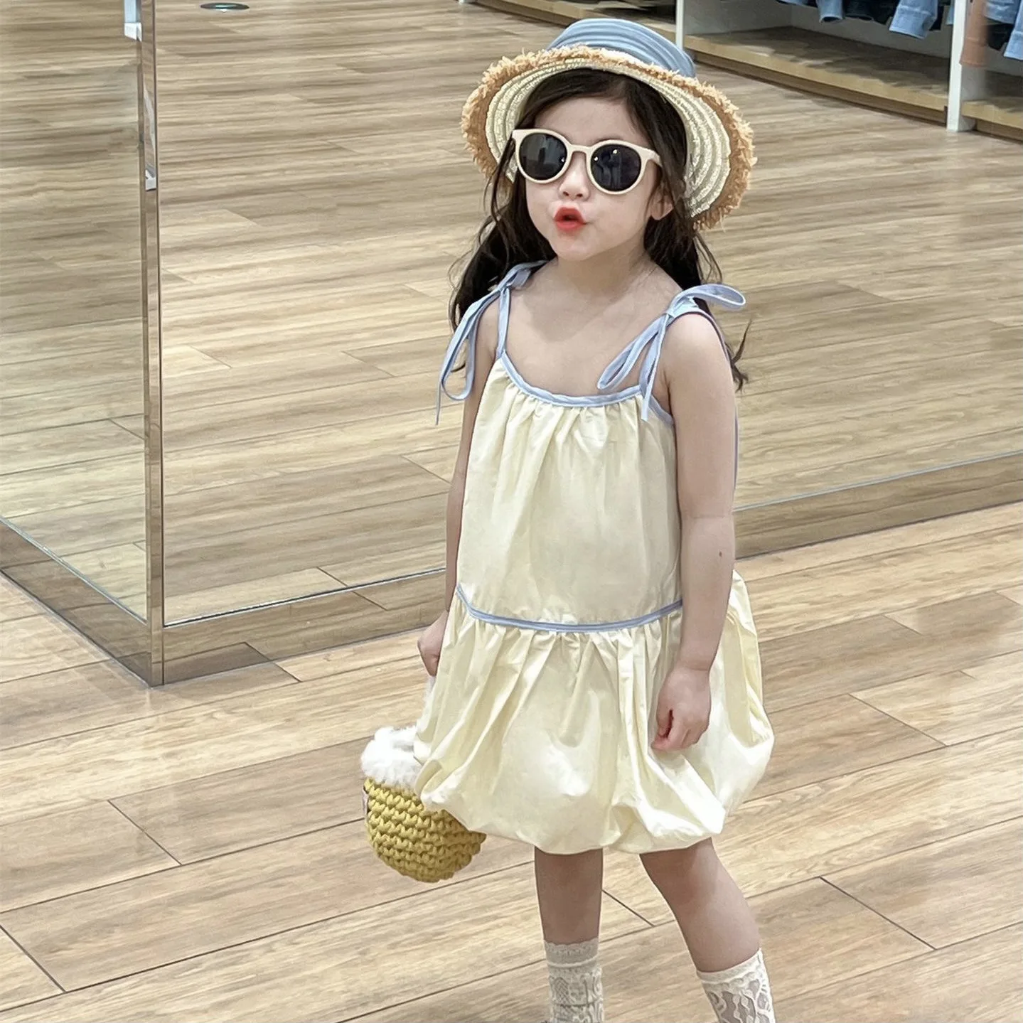 Girl Dress 2024 Spring and Summer Children Wear Korean Girls Fashion Cute Suspender Cake Dress Treasure Pod Suspender Dress