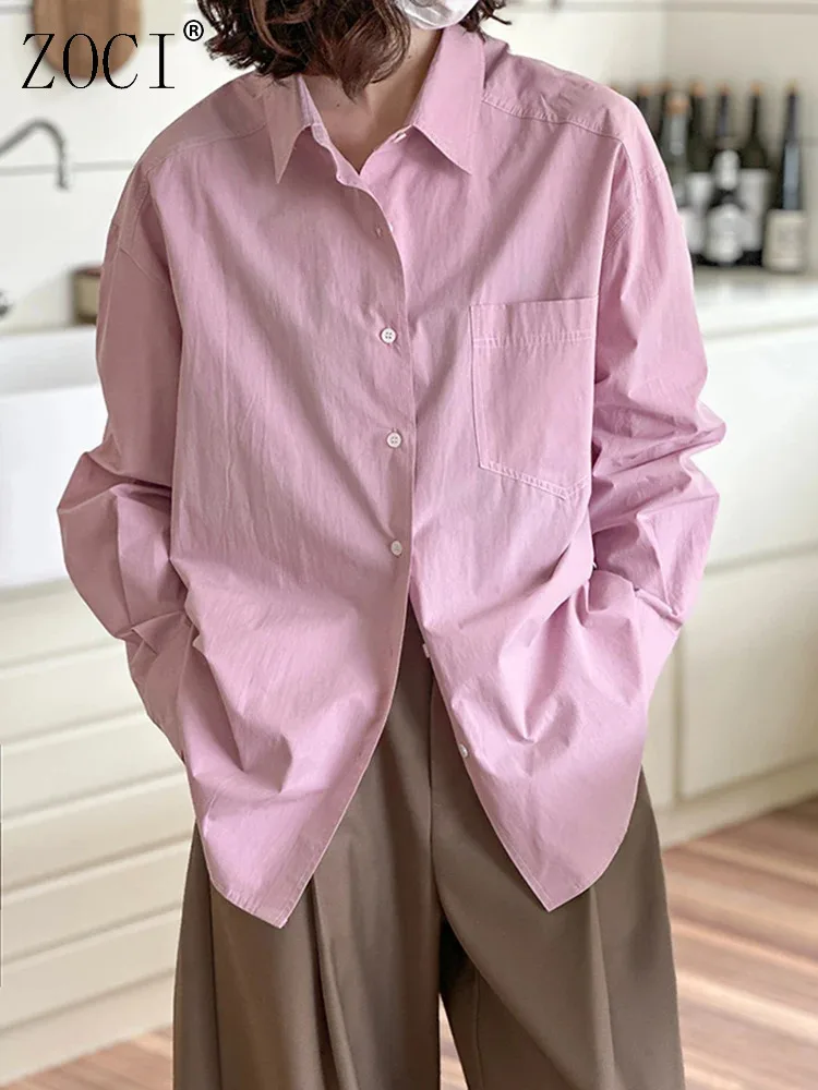 

ZOCI Solid Color Women's Shirts Single Breasted Blouses For Female Casual Korean Fashion Lapel Tops 2025 Spring New FC1329