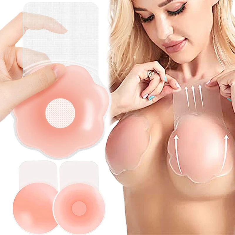 Reusable Strapless Bras Women\'s Lift Up Bra Sticker Silicone Nipple Cover Adhesive Invisible Bra Breast Pasty Lady Chest Petals