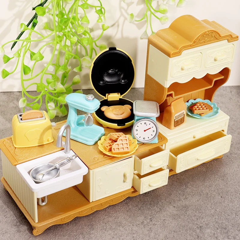 DIY Forest Family 1/12 Kitchen Furniture Bathroom Bedroom Bakeware Sets Miniature Model Dollhouse Accessories Refrigerator Gift