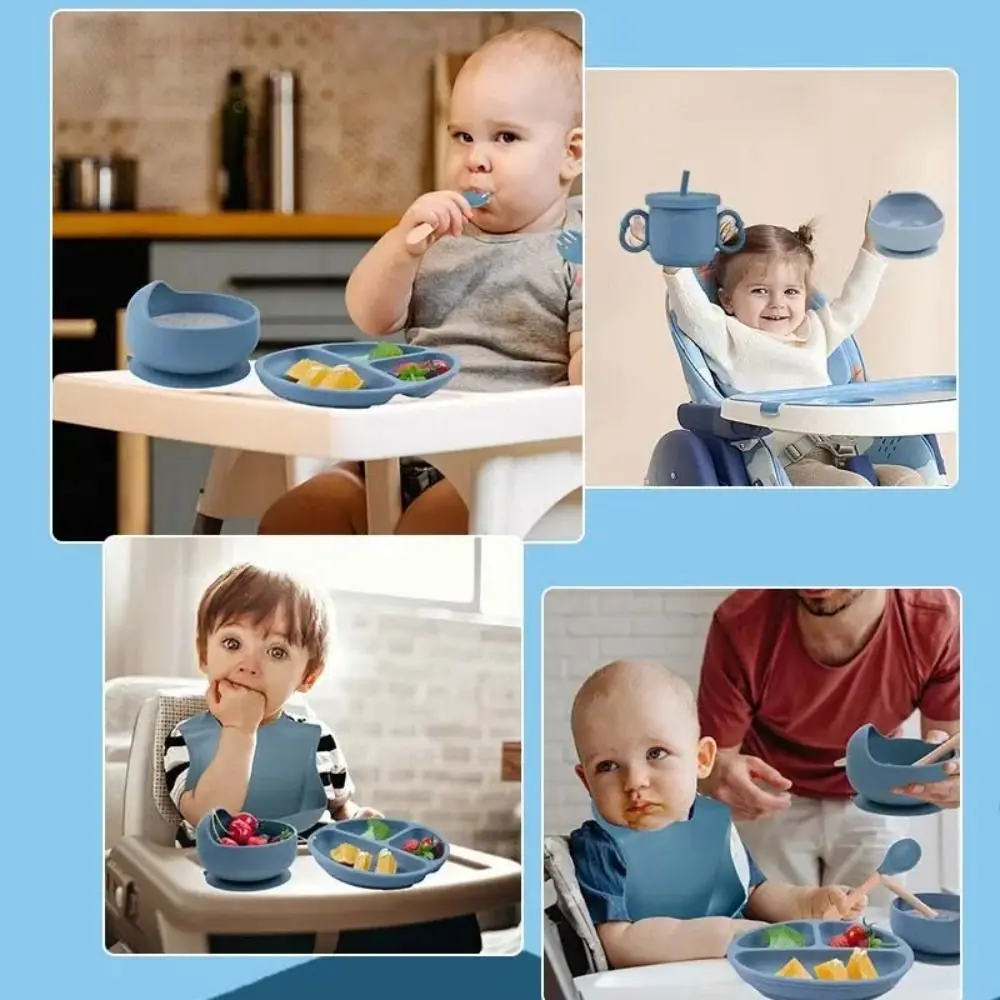 

Strong Suction Baby Meal Set Eating Training Dinner Plate Children's Silicone Cutlery Fork Spoon Feeding Tableware