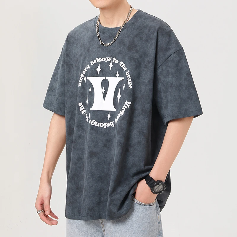 

SL9811 American personality printing tide high density knitted loose casual fashion trend versatile men's T short-sleeved