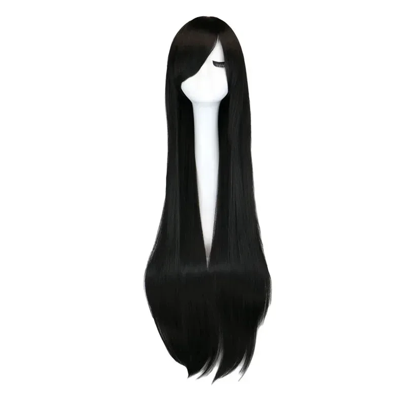 2025 aaa QQXCAIW Long Straight Cosplay Wig Purple Black Red Pink Blue Dark Brown 100 Cm Synthetic Hair Wigs