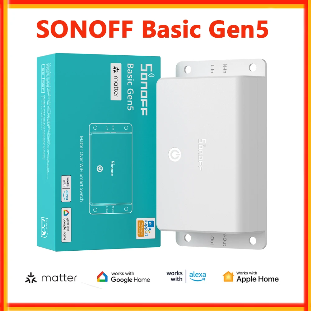 

SONOFF Basic Gen5 Matter Over Wi-Fi Smart Switch BASIC-1GS DIY Switch Модуль таймера для умного дома работает с Alexa Homekit