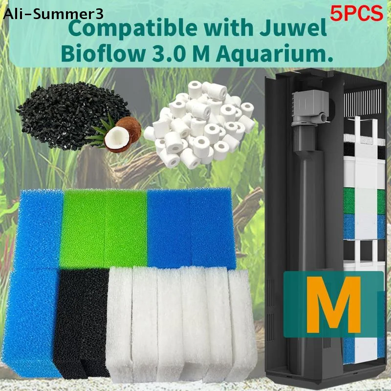 【Sk】5 PCS Aquarium Filter Cotton Home 1 Set Compatible Aquarium Filter For Juwel Compact / Bioflow Activated Carbon Filter Media