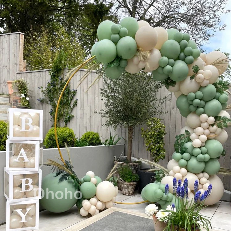 Cream Beige Green Balloon Garland Arch Kit Wedding Engagement Ballons Baby Shower Decoration Birthday Baptism Christening