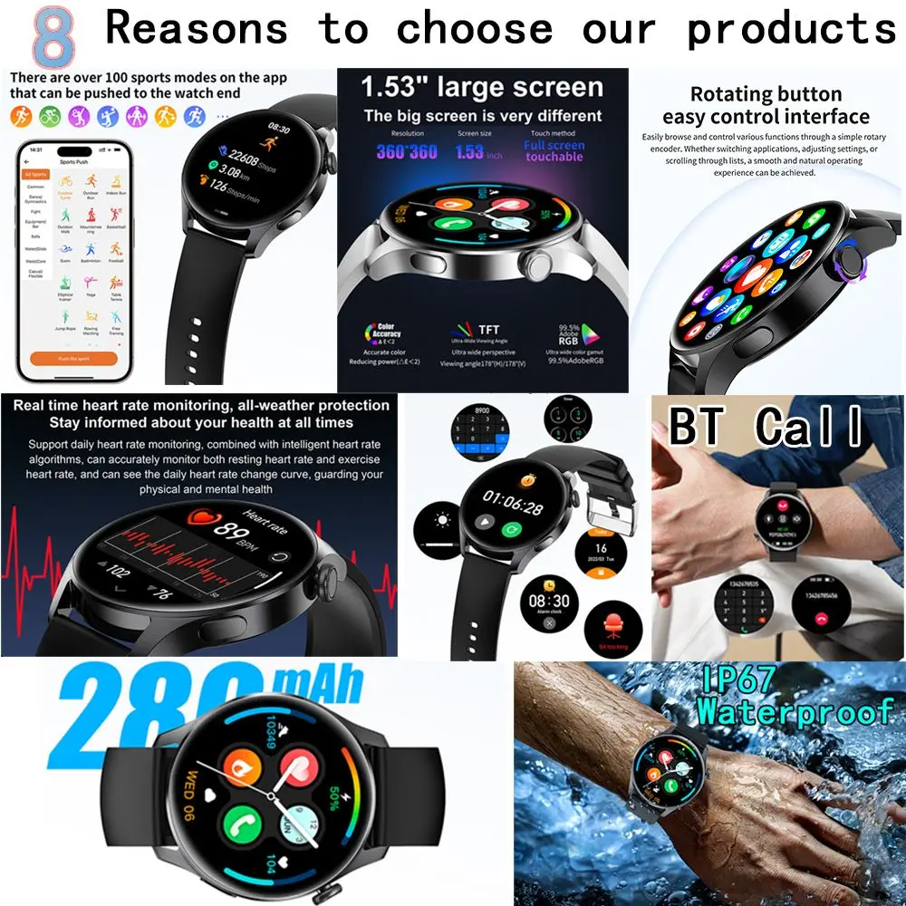 For Huawei GT3 Pro Smart Watch Men 1.53 inch Screen Bluetooth Call Sport Mode Health Monitoring IP67 Waterproof Smartwatch Women