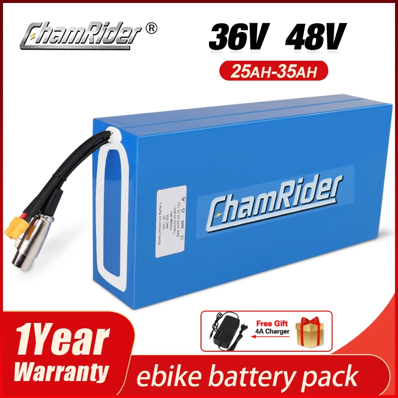 ChamRider-Ebike Battery Pack for Electric Bike, Lithium Battery Pack, 48V, 36V, 30AH, 40A, 1000W, 21700, Li-Ion Cell