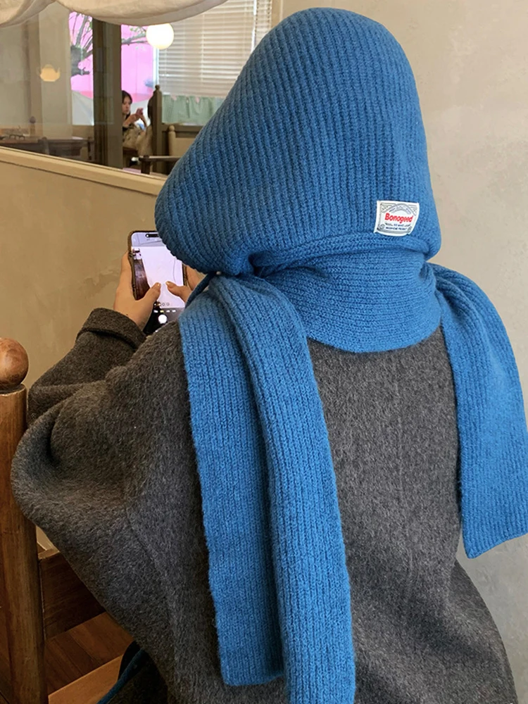 Gestrickte Mützen aus Wollmischung für Männer und Frauen, Sturmhaube, Winter, warm, Unisex, Kapuzenmütze, Halskragen, Schal, Mütze, Skimütze, kalte Hüte – Detail 3