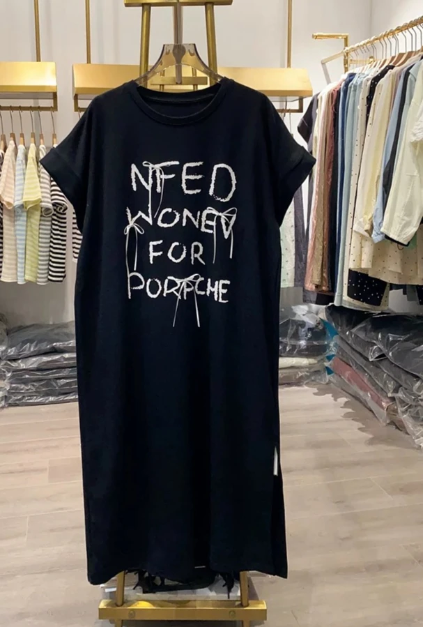 European Summer New Women's Dress Printed Loose Letter Straight Tube Dress