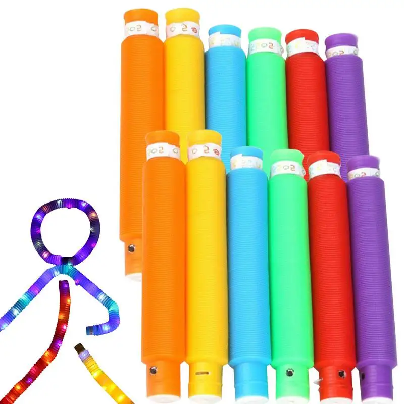 

Pop Tube Kids Pop Tubes LED Tube Toys 12pcs Party Favors Sensory Fidget Toys Light Up Party Supplies Sensory Tube Stretchy Tubes