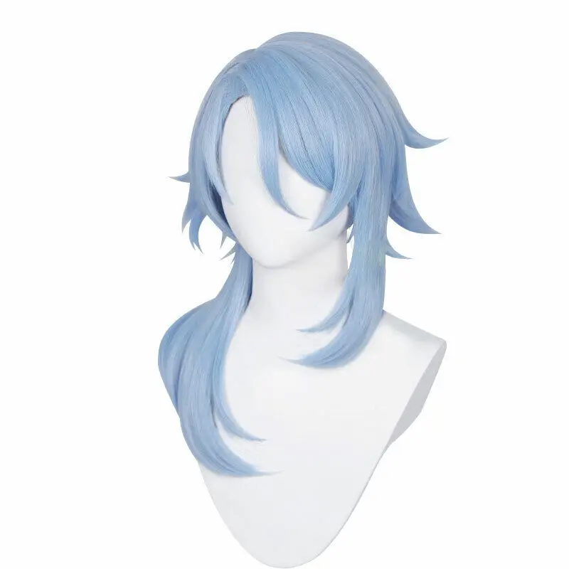 Perruque Cosplay Synthétique Bleu Clair, Longue et Lisse, Genshin Impact Kamisato Ayato