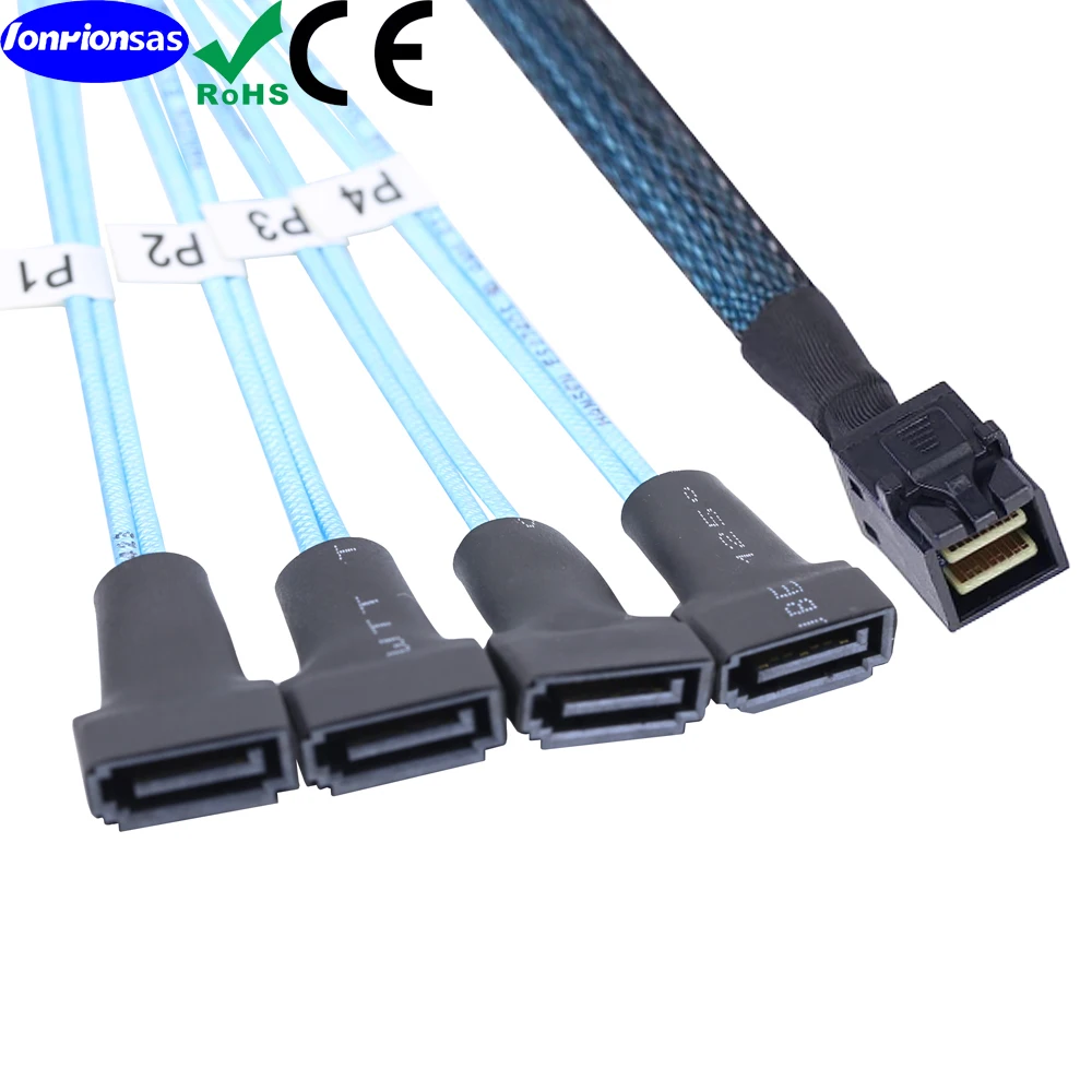 Wewnętrzny kabel Mini SAS HD SFF-8643 do 4 SATA 7P męskich złączy serwerowych, 0,5 m — zdjęcie produktu 5