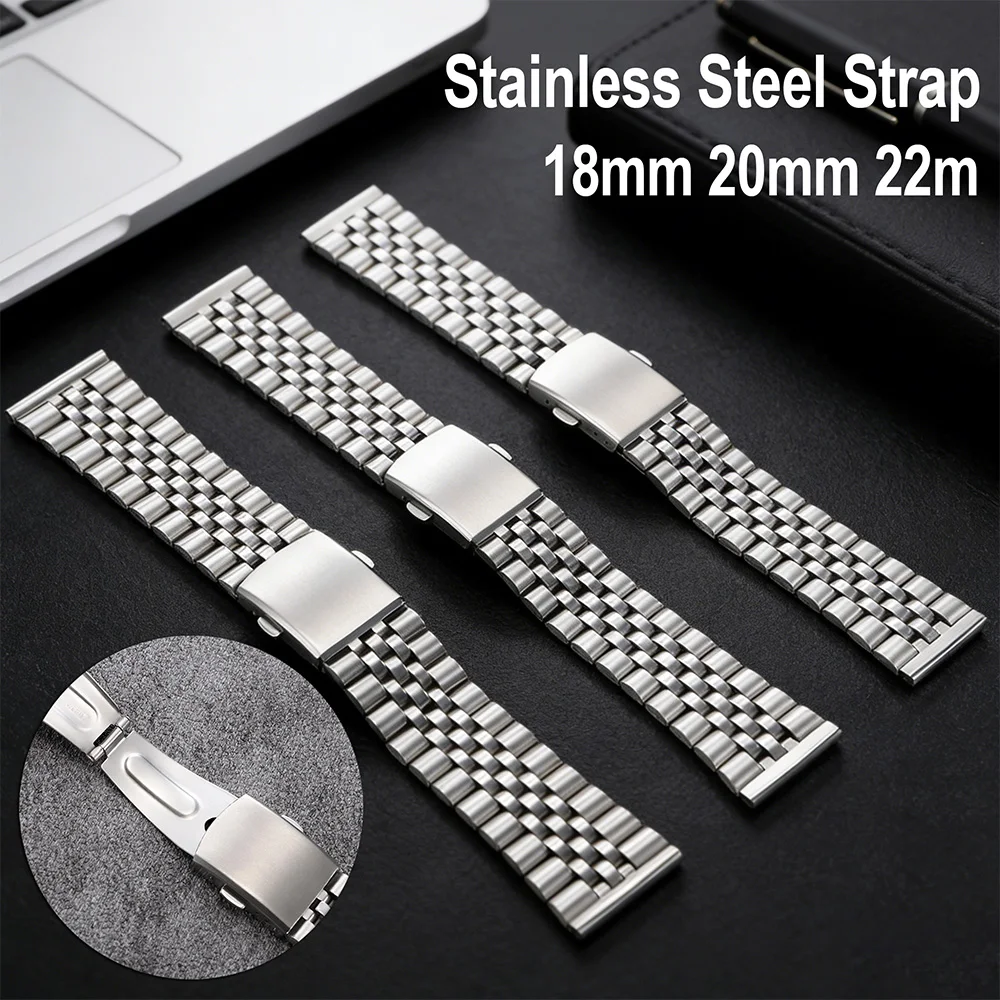

Stainless Steel Watch Band for Jubilee for Omega 18mm 20mm 22mm Metal Strap for Seiko Folding Buckle Men Women Watch Accessories