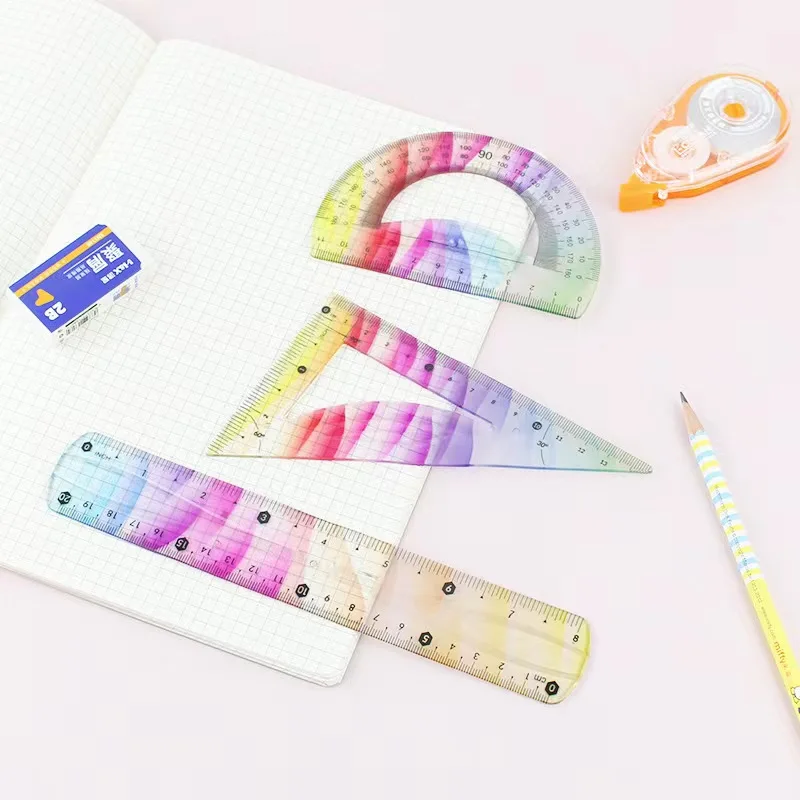 

4 Pcs/set Ruler Set Soft Plastic Rainbow Rulers Shatterproof Bendable Flexible Ruler for School