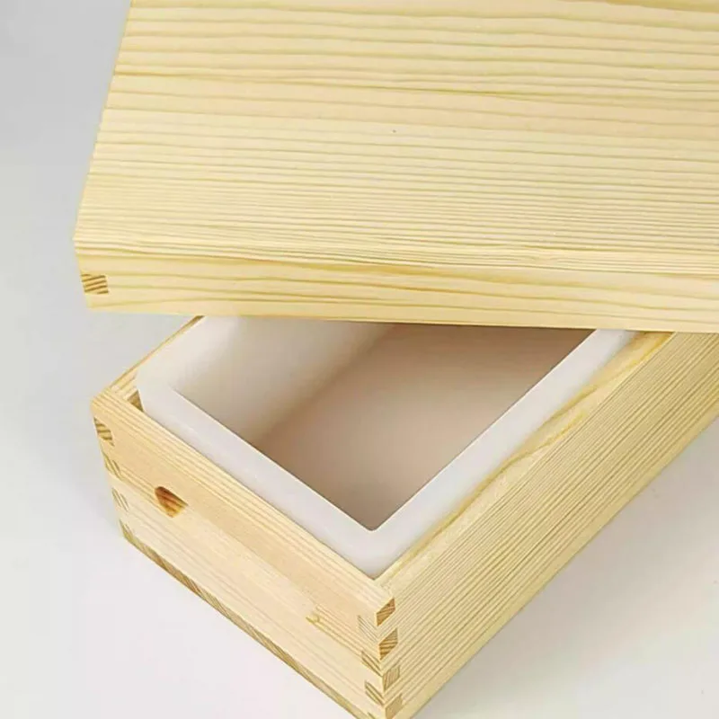 Natural Wood Frame Soap Mold, 1300G Rectangular Loaf Mold for DIY Cold Process Soap Making, Food-Grade Silicone Liner