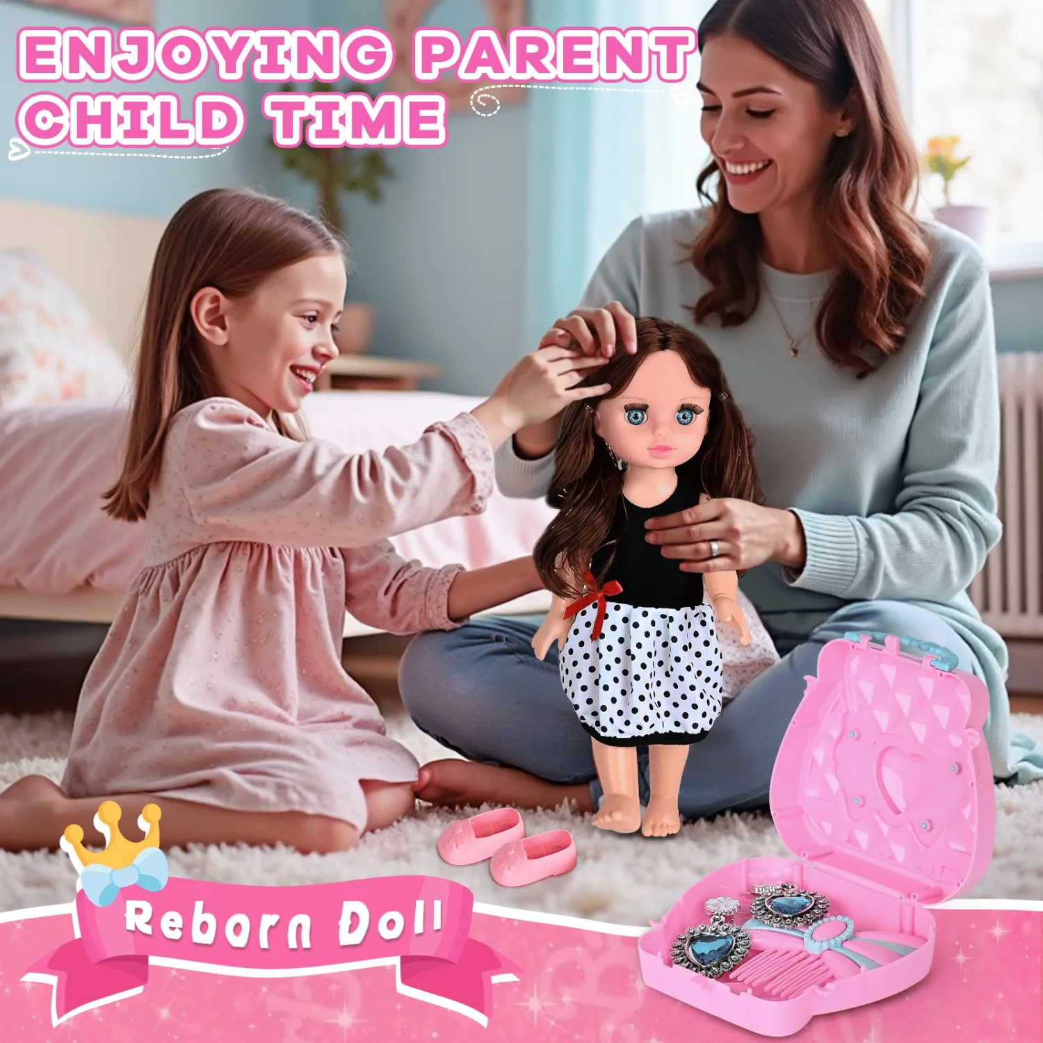 حزمة هدايا حفلات الأطفال |   مجموعة ملابس وإكسسوارات الدمى |   تتضمن الأقراط وحقيبة السفر والملابس والمزيد |   لطيف بين الوالدين والطفل