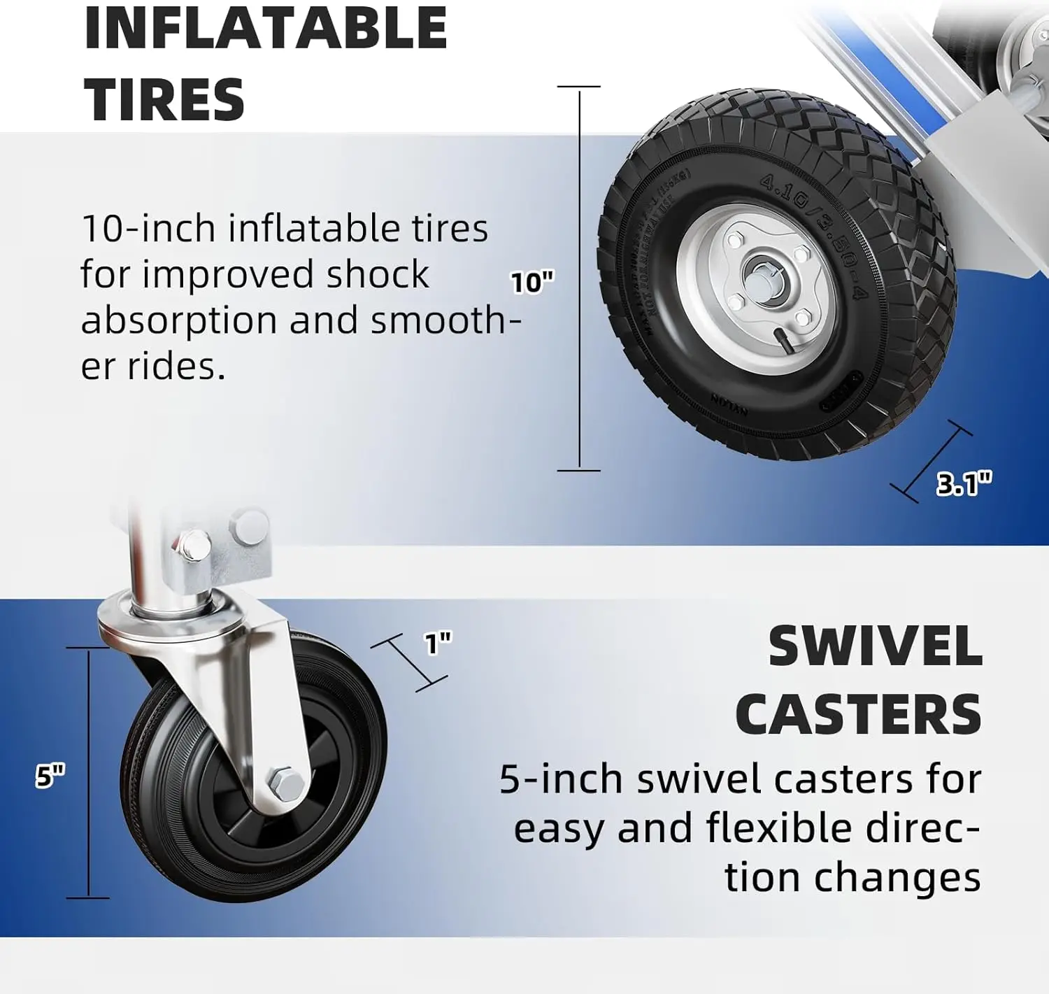 Camión de mano de aluminio, camión de mano convertible 3 en 1 Dolly de capacidad de 1000 libras, ruedas neumáticas - Carro plegable resistente