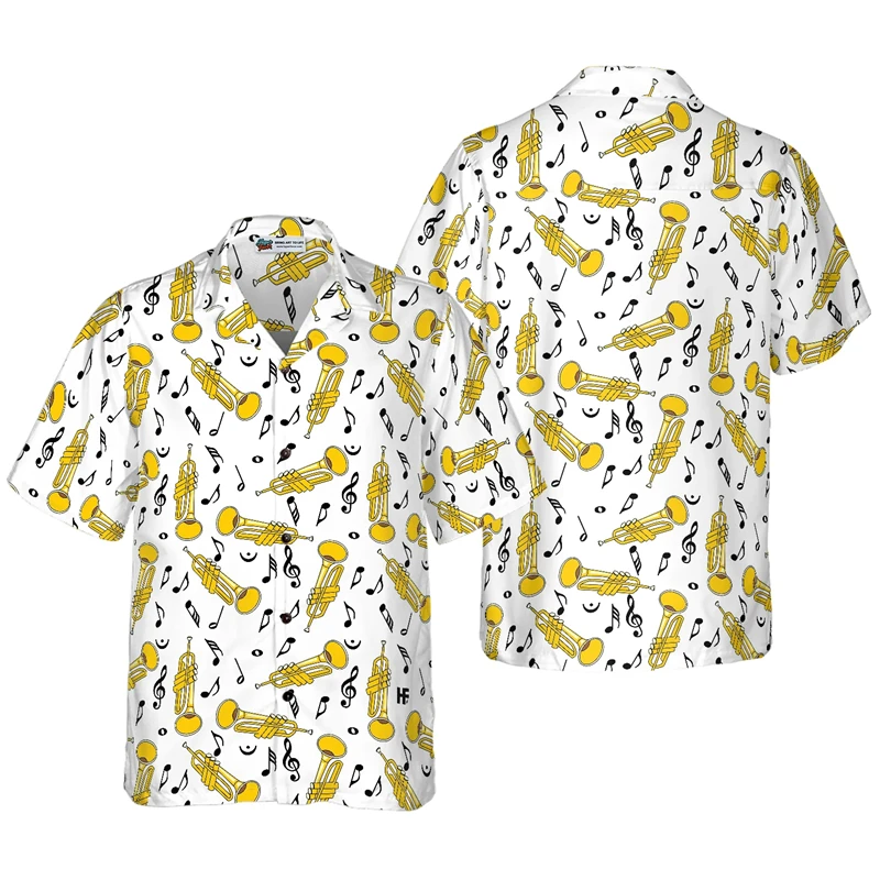 

Fashion Musical Instrument Pattern Hawaiian Shirt For Men 3d Saxophone Guitar Print Beach Short Sleeve Casual New Male Tops Tees
