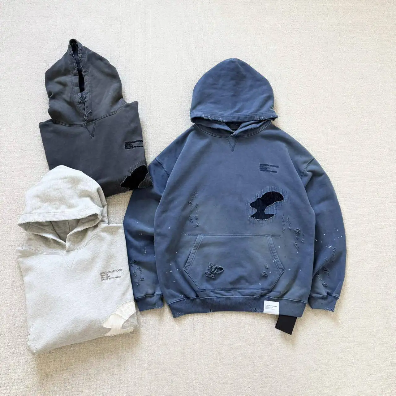 

NBHD SAVAGE Blockbuster Vintage Washed Ripped Patch Hooded Sweater
