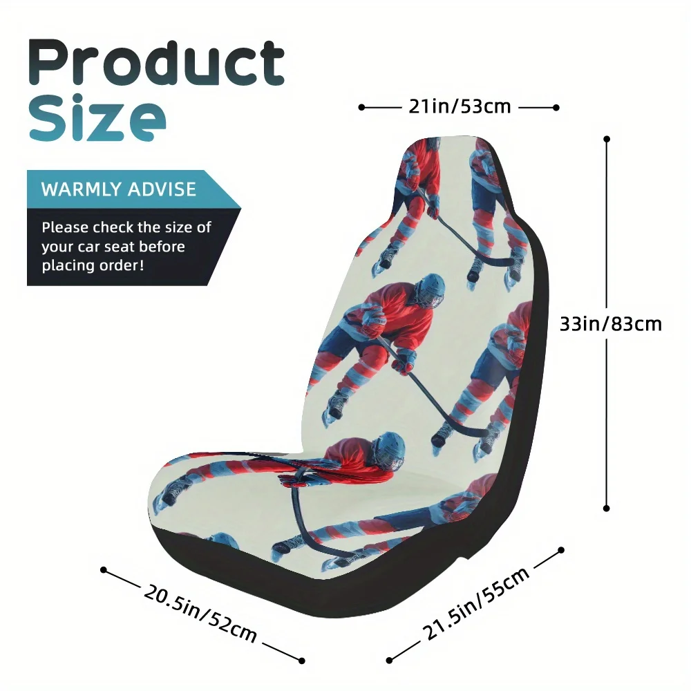 2pcs, Hockey Player Action Red Pattern Car Seat Covers, Washable And Comfortable, Fit For Front Seats Of Cars And Trucks, Ideal