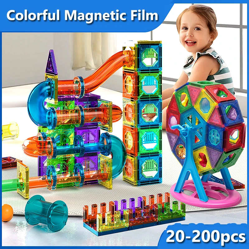 Magnetic Designer Construction Set Colorful 3D Marble Run Race Track Building Blocks Magnet Tiles Educational Toys For Children