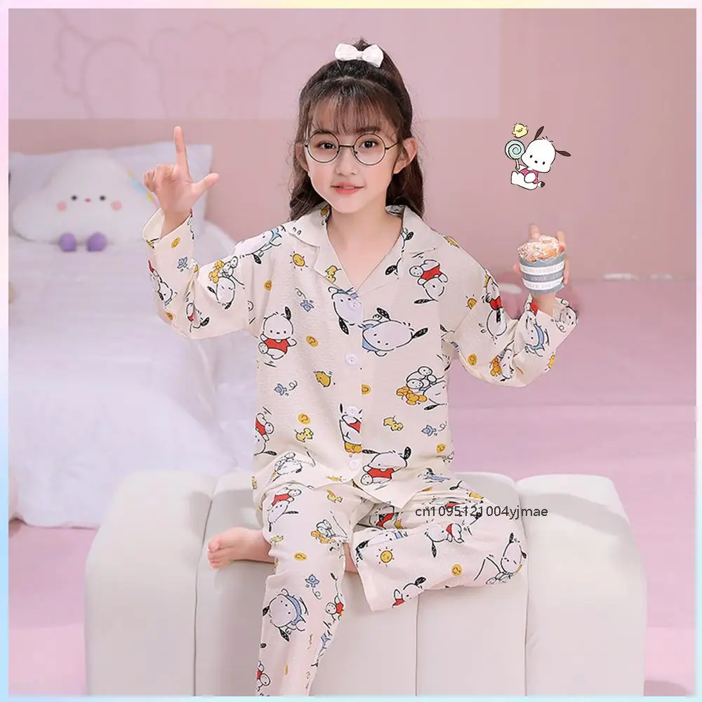 

Pochacco Cinnamoroll детский пижамный комплект с героями мультфильмов аниме Sanrio для девочек, осенняя одежда для отдыха с длинными рукавами, пижамы для мальчиков, одежда для сна для подростков